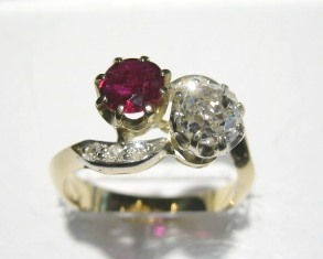 Ruby diamond crossover ring