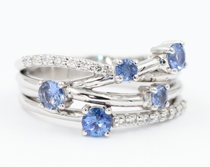 Ceylon sapphire and diamond multi band ring