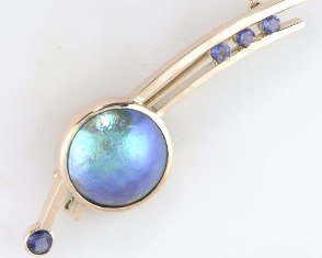 Paua pearl and iolite brooch