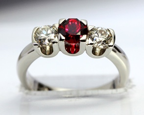 Ruby and diamond 3 stone ring