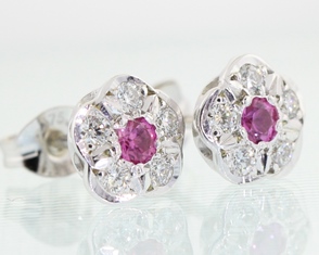Pink sapphire and diamond stud earrings