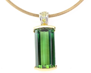 Step cut green tourmaline pendant 