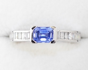 Octagonal Ceylon sapphire and diamond ring