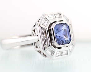 Ceylon sapphire and diamond octagonal ring