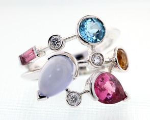 Multi gem white gold ring