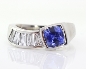 Cushion cut Ceylon sapphire and diamond