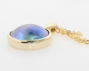 blue paua pearl gold pendant