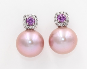 Pink sapphire and pink pearl earrings