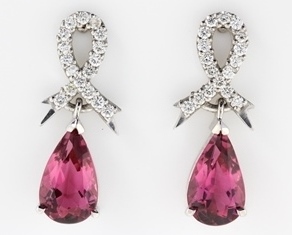 Pink pear tourmaline and diamond bows