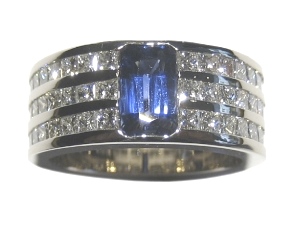 Octagonal sapphire and princess cut diamonds