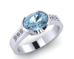 Oval Aquamarine And Diamond Ring 