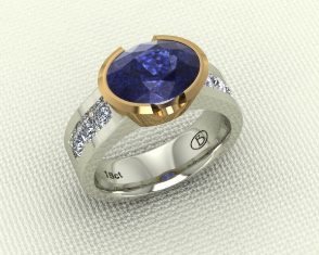 Yellow and white gold tanzanite ring