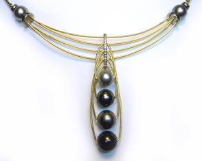 Black pearl and diamond necklace