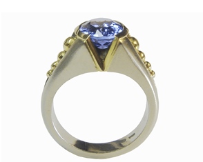 Tanzanite and gold bead ring